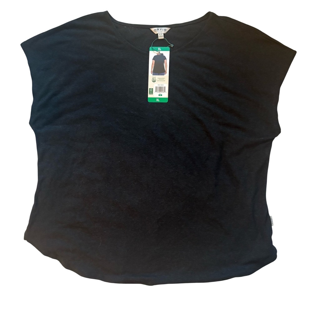 Orvis Womens Black Short Sleeve Scoop Neck Relaxed Fit Tee Shirt XL New 1655112